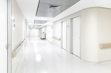 A clean, modern hospital hallway