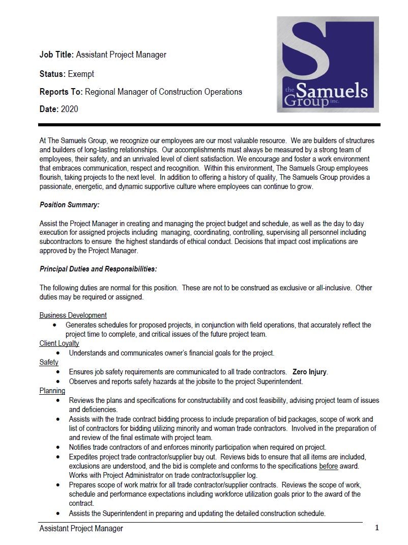Assistant Project Manager - 2020